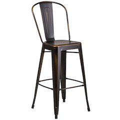 30" High Distressed Copper Metal Indoor-Outdoor Barstool with Back