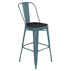 30" High Kelly Blue-Teal Metal Indoor-Barstool with Black Poly Resin Wood Seat