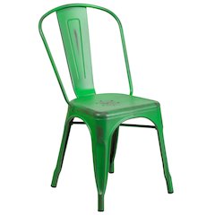 Commercial Grade Distressed Green Metal Indoor-Outdoor Stackable Chair