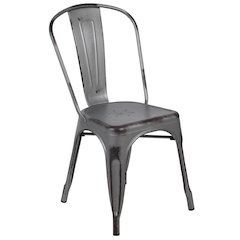 Commercial Grade Distressed Silver Gray Metal Indoor-Outdoor Stackable Chair