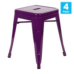 18" Table Height Stool, Stackable Metal Dining Stool in Purple - Set of 4