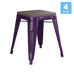 18" Table Height , Stackable Purple Metal Dining Stool, - Set of 4
