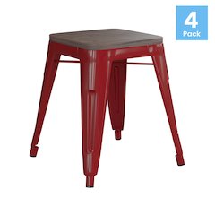 18" Table Height , Stackable Red Metal Dining Stool, - Set of 4