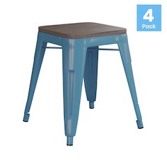 18" Table Height , Stackable Teal Metal Dining Stool, - Set of 4