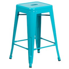 24" High Backless Crystal Teal-Blue Indoor-Outdoor Counter Height Stool