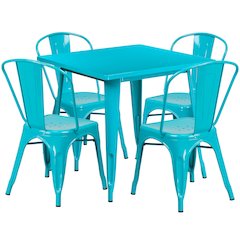 31.5" Crystal Teal-Blue Metal Indoor-Outdoor Table Set with 4 Stack Chairs