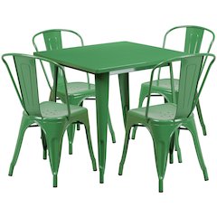 31.5" Square Green Metal Indoor-Outdoor Table Set with 4 Stack Chairs
