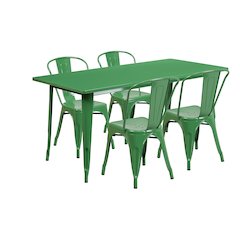 31.5" x 63" Rectangular Green Metal Indoor-Outdoor Table Set with 4 Stack Chairs