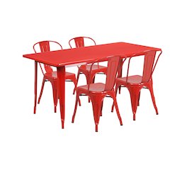 31.5" x 63" Rectangular Red Metal Indoor-Outdoor Table Set with 4 Stack Chairs