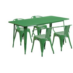31.5" x 63" Rectangular Green Metal Indoor-Outdoor Table Set with 4 Arm Chairs
