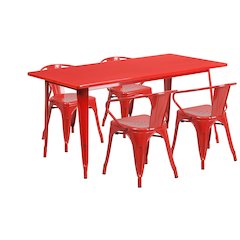 31.5" x 63" Rectangular Red Metal Indoor-Outdoor Table Set with 4 Arm Chairs