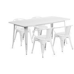 31.5" x 63" Rectangular White Metal Indoor-Outdoor Table Set with 4 Arm Chairs