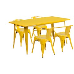 31.5" x 63" Rectangular Yellow Metal Indoor-Outdoor Table Set with 4 Arm Chairs