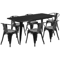 31.5" x 63" Rectangular Black Metal Indoor-Outdoor Table Set with 6 Arm Chairs