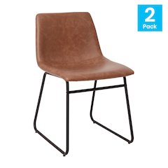18 in Mid-Back Sled Base Dining Chair in Light Brown with Black Frame, Set of 2