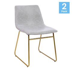 18 in Mid-Back Sled Base Dining Chair in Light Gray with Gold Frame, Set of 2