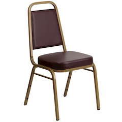 Trapezoidal Back Stacking Banquet Chair in Brown Vinyl - Gold Frame