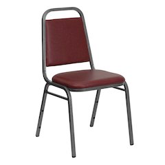 Trapezoidal Back Stacking Banquet Chair in Burgundy Vinyl - Silver Vein Frame