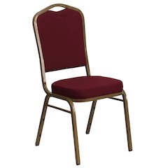 Crown Back Stacking Banquet Chair in Burgundy Fabric - Gold Frame