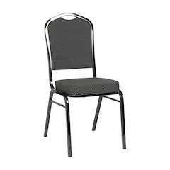 Crown Back Stacking Banquet Chair in Black Dot Patterned Fabric - Black Frame