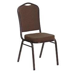 Crown Back Stacking Banquet Chair in Brown Patterned Fabric - Copper Vein Frame