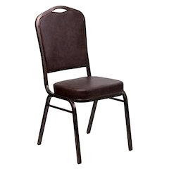 Crown Back Stacking Banquet Chair in Brown Vinyl - Copper Vein Frame
