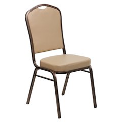 Crown Back Stacking Banquet Chair in Tan Vinyl - Copper Vein Frame