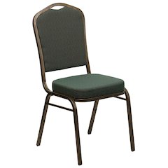 Crown Back Stacking Banquet Chair in Green Patterned Fabric - Gold Vein Frame