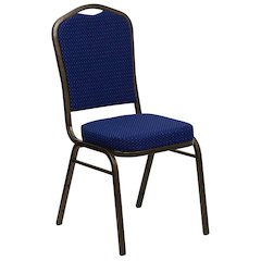Crown Back Stacking Banquet Chair in Navy Blue Fabric - Gold Vein Frame