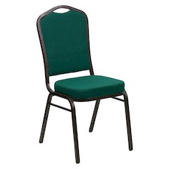 Crown Back Stacking Banquet Chair in Green Fabric - Gold Vein Frame