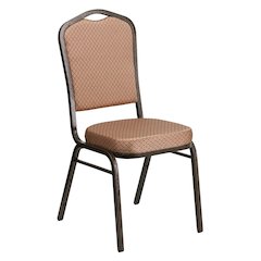 Crown Back Stacking Banquet Chair in Gold Diamond Fabric - Gold Vein Frame