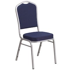 Crown Back Stacking Banquet Chair in Navy Fabric - Silver Frame