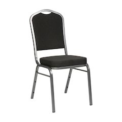 Crown Back Stacking Banquet Chair in Black Fabric - Silver Vein Frame