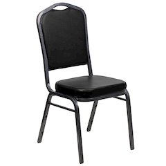 Crown Back Stacking Banquet Chair in Black Vinyl - Silver Vein Frame