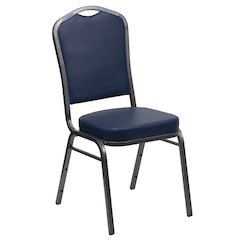 Crown Back Stacking Banquet Chair in Navy Vinyl - Silver Vein Frame