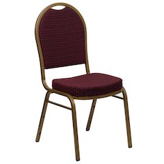 Dome Back Stacking Banquet Chair in Burgundy Patterned Fabric - Gold Frame