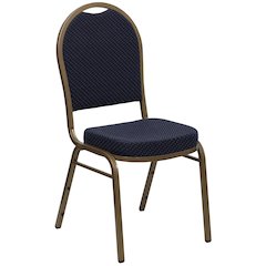 Dome Back Stacking Banquet Chair in Navy Patterned Fabric - Gold Frame