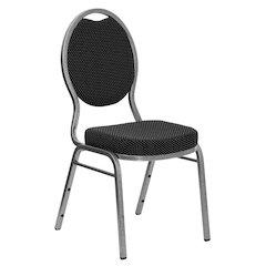 Teardrop Back Stacking Banquet Chair in Black Fabric - Silver Vein Frame