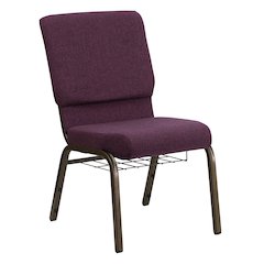 18.5''W Church Chair in Plum Fabric with Cup Book Rack - Gold Vein Frame