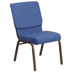 18.5''W Stacking Church Chair in Blue Fabric - Gold Vein Frame