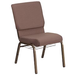 18.5''W Church Chair in Brown Dot Fabric with Book Rack - Gold Vein Frame