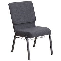 18.5''W Church Chair in Dark Gray Fabric with Book Rack - Silver Vein Frame