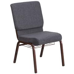 18.5''W Church Chair in Dark Gray Fabric with Book Rack - Silver Vein Frame