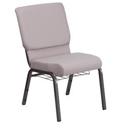 18.5''W Church Chair in Gray Dot Fabric with Book Rack - Silver Vein Frame