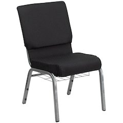 18.5''W Church Chair in Black Fabric with Cup Book Rack - Silver Vein Frame