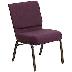 21''W Stacking Church Chair in Plum Fabric - Gold Vein Frame