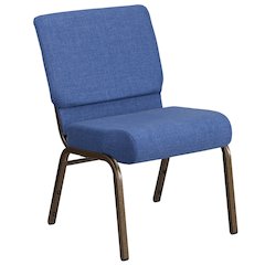 21''W Stacking Church Chair in Blue Fabric - Gold Vein Frame