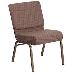 21''W Stacking Church Chair in Brown Dot Fabric - Gold Vein Frame