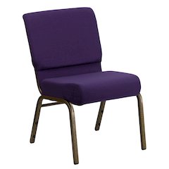 21''W Stacking Church Chair in Royal Purple Fabric - Gold Vein Frame