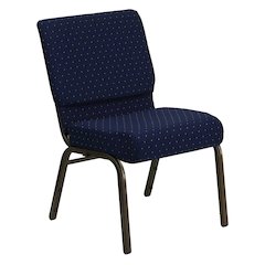21''W Stacking Church Chair in Navy Blue Dot Patterned Fabric - Gold Vein Frame